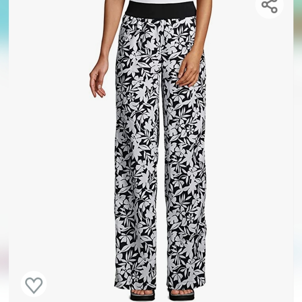 Lands' End floral linen wide leg pants